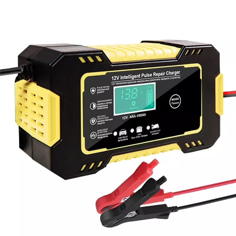 12V Automatic Battery Charger with Digital Display - Power Pulse Repair for Wet & Dry Lead Acid Batteries