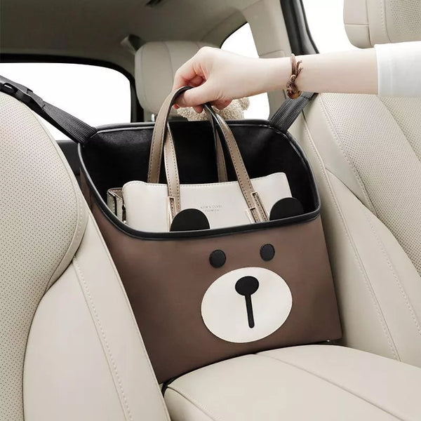 Lindo organizador de asiento de coche de cuero de dibujos animados con almacenamiento multifunción