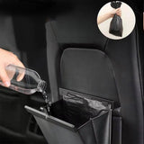 Cubo de basura de cuero impermeable de lujo para coche: fácil instalación, ahorro de espacio y cierre magnético