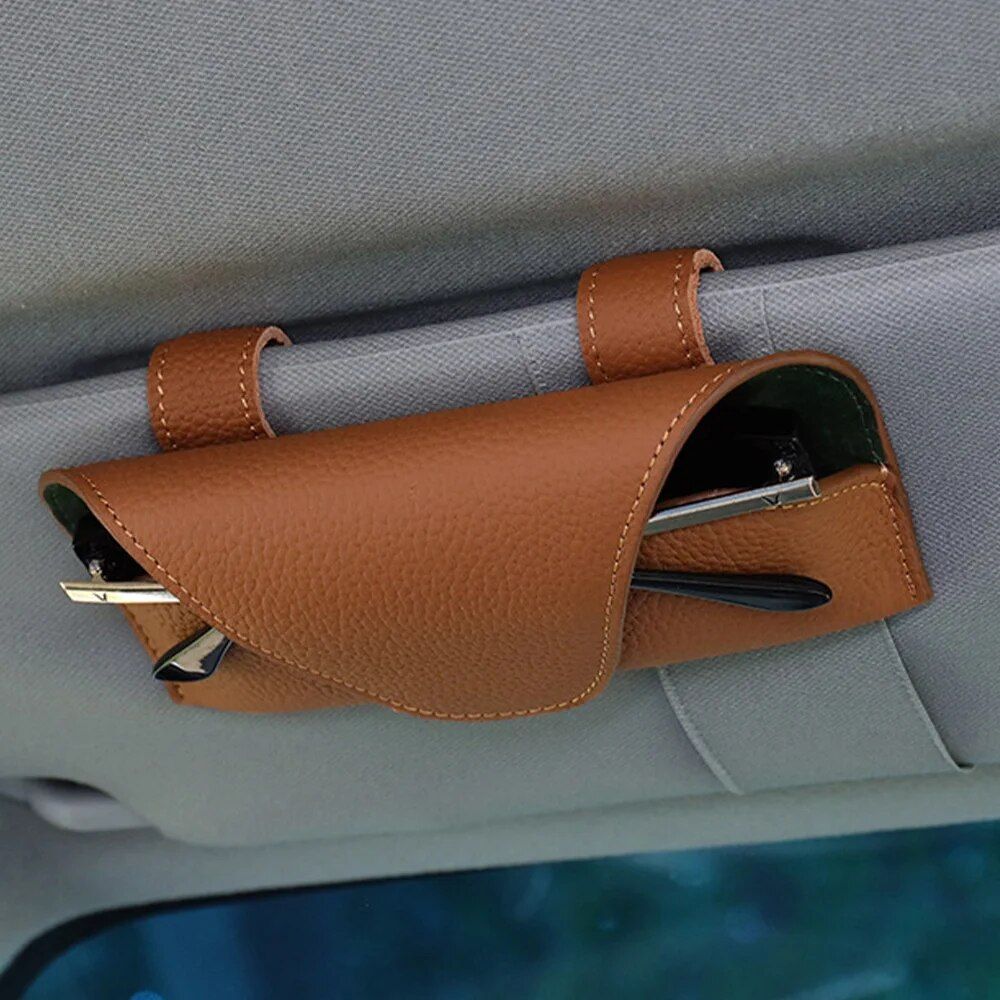 Soporte universal de cuero para gafas de sol para coche
