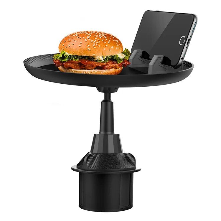 Bandeja de almacenamiento para coche giratoria de 360° con mesa de comedor plegable y soporte para bebidas