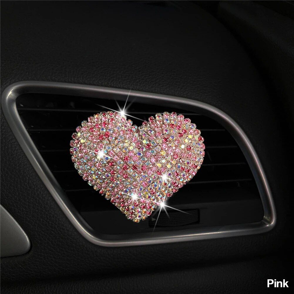 Clip de perfume de coche de diamantes en forma de corazón de lujo