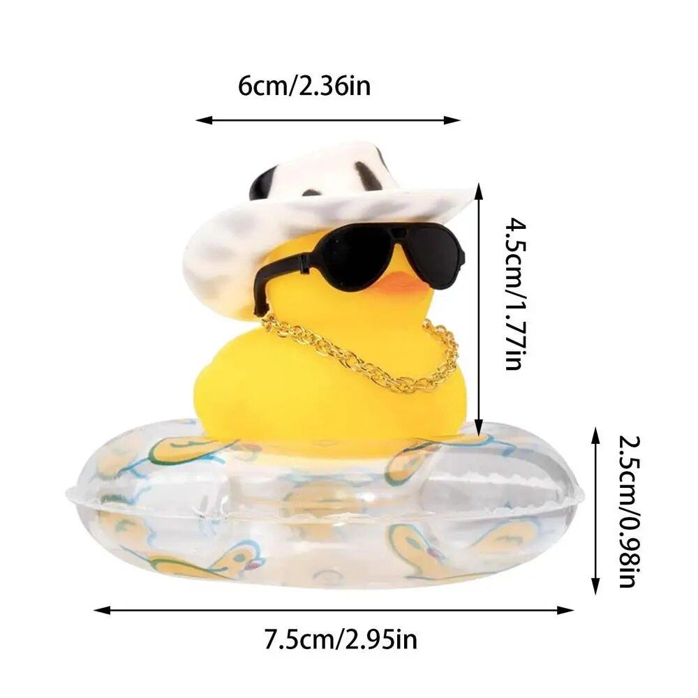 Mini-Gummi-Ente fürs Auto, Ornamente fürs Armaturenbrett, Innendekoration, Cowboyhut, Ente mit Schal, Sonnenbrille, Kinderspielzeug, Geschenke, Autozubehör