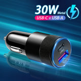 30 W Mini-USB-C-Autoladegerät – Schnellladeadapter mit zwei Anschlüssen