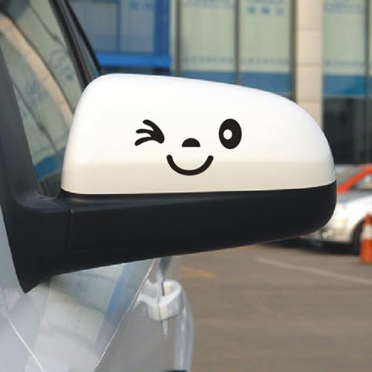 Niedliche reflektierende Spiegelaufkleber mit Smiley-Gesicht für Autos – 2 Stück