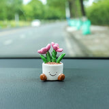 Bonita maceta decorativa para coche: adorno de planta con dibujos animados