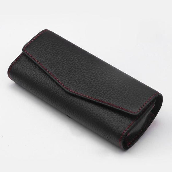 Estuche de lujo para gafas de sol de cuero vacuno para visera de automóvil