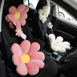Almohada suave para cuello y cintura de coche con flores y hombrera para cinturón de seguridad