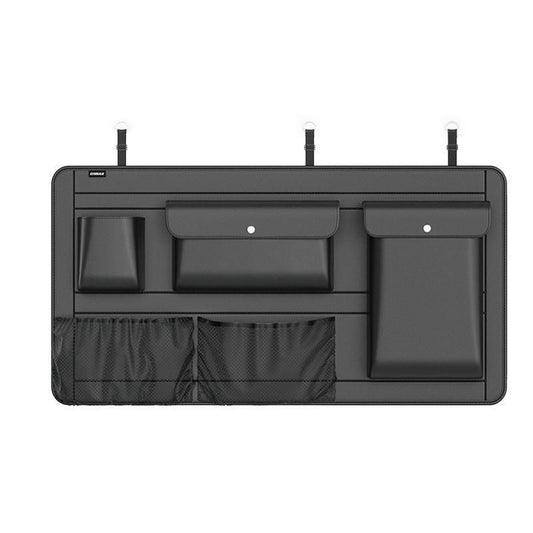 Organizador de almacenamiento de cuero de alta capacidad para asiento trasero y maletero - Negro