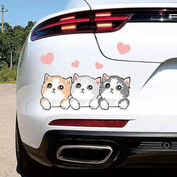 Etiquetas engomadas lindas del coche del gato de la historieta
