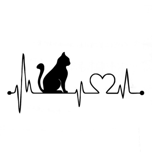 Calcomanía de coche con electrocardiograma de gato – Linda pegatina de dibujos animados de gato EKG para vehículos y decoración del hogar