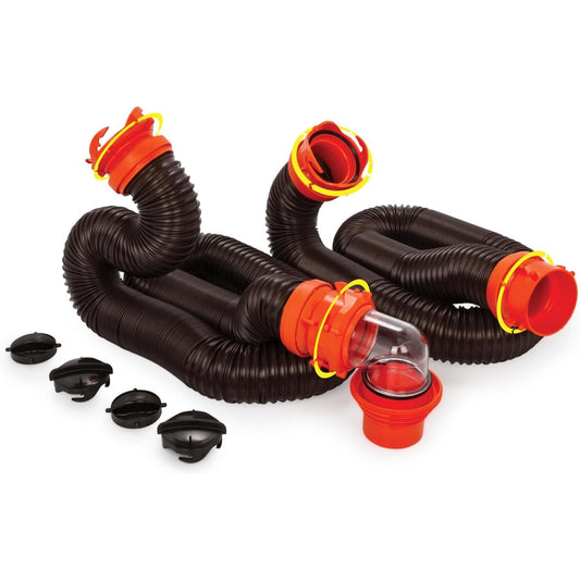 20' RV Sewer Hose Kit with 4-in-1 Adapter & Clear Elbow