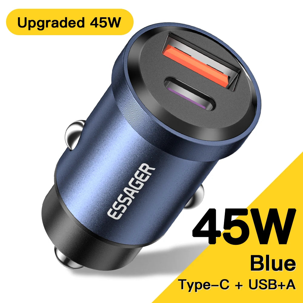 Cargador de coche USB dual de 30 W/45 W con carga rápida para iPhone y Android