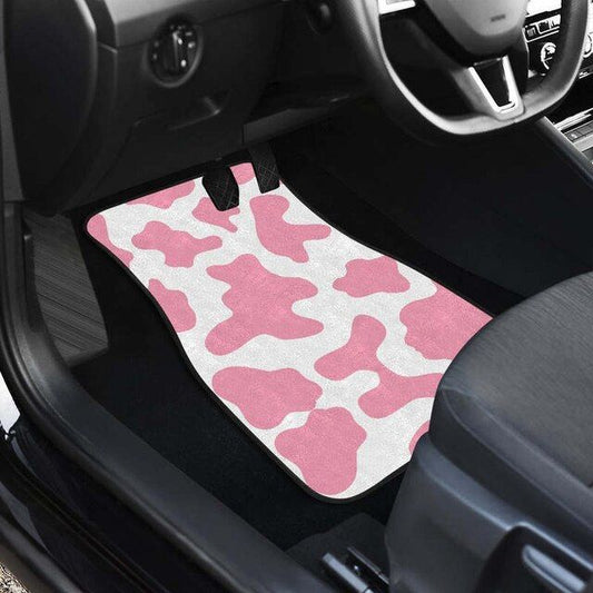 Alfombrillas de coche con estampado de vaca en rosa pastel y blanco