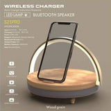 3-in-1-Wireless-Ladegerät aus Holz mit LED-Lampe und Bluetooth-Lautsprecher
