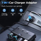 139W 7-Port USB C Car Charger with Fast Charging and Cigarette Lighter Adapter