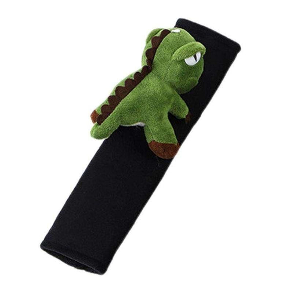 Funda para cinturón de seguridad de coche con diseño de dinosaurio verde para mayor comodidad y estilo.