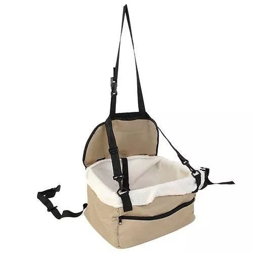 Asiento de coche portátil de lujo para mascotas con correa de seguridad y compartimento de almacenamiento