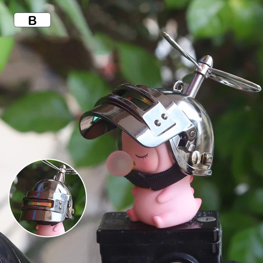 Niedliches Cartoon-Motorrad-Fahrradornament mit Helm und Propeller