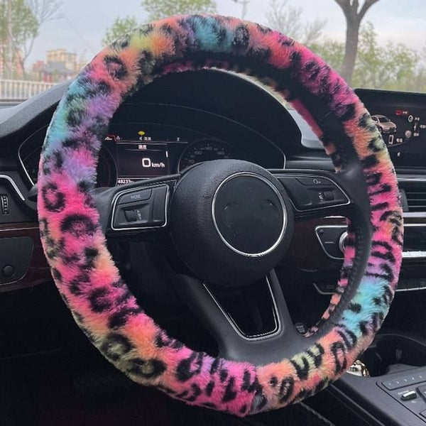 Universeller Lenkradbezug aus Plüsch mit Leopardenmuster fürs Auto