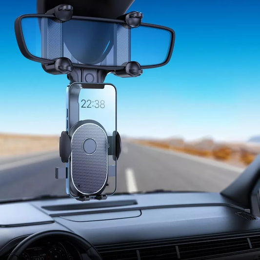 Soporte giratorio para teléfono con espejo retrovisor de coche de 360°