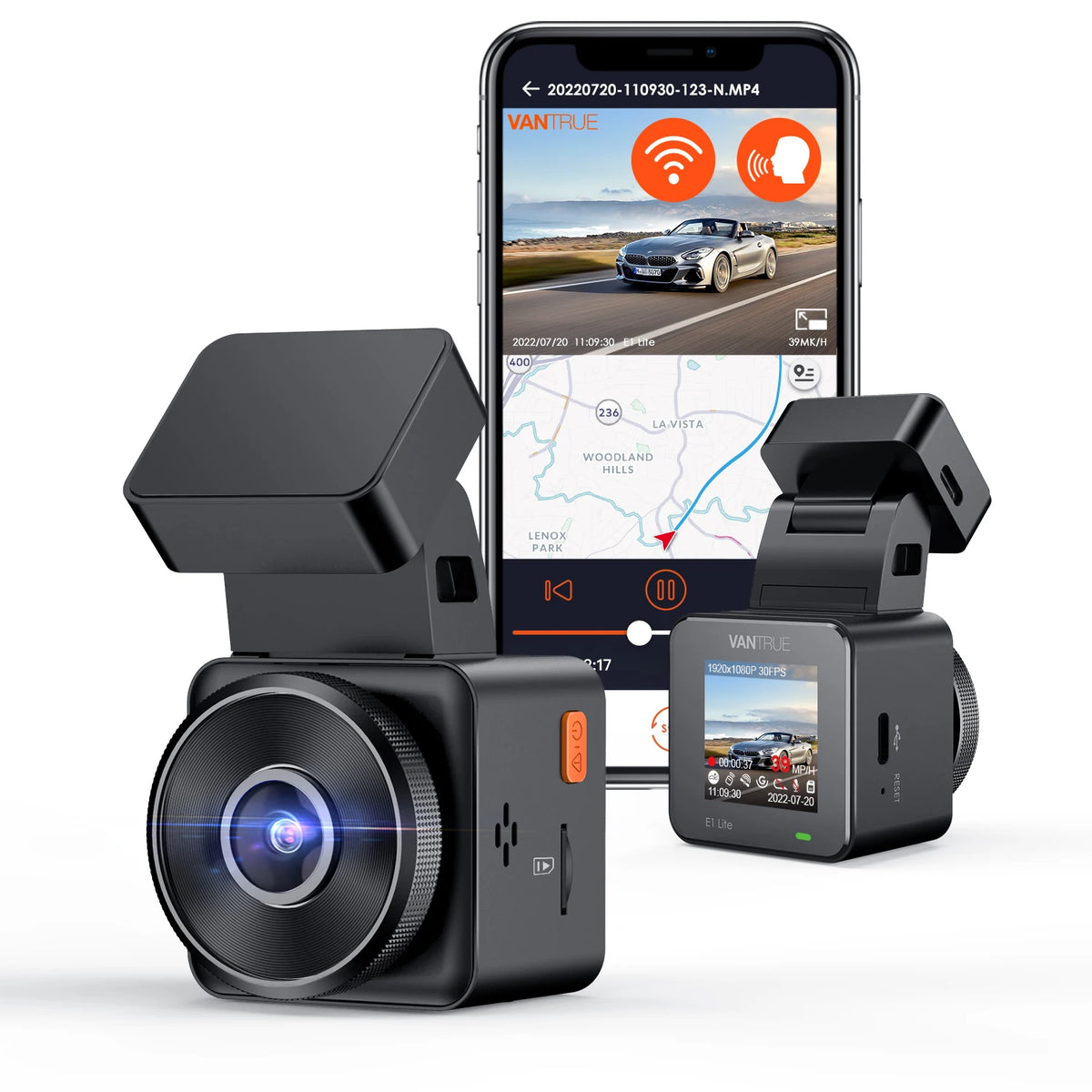 1080P WiFi Mini Dashcam mit GPS, Sprachsteuerung, Nachtsicht, Parkmodus