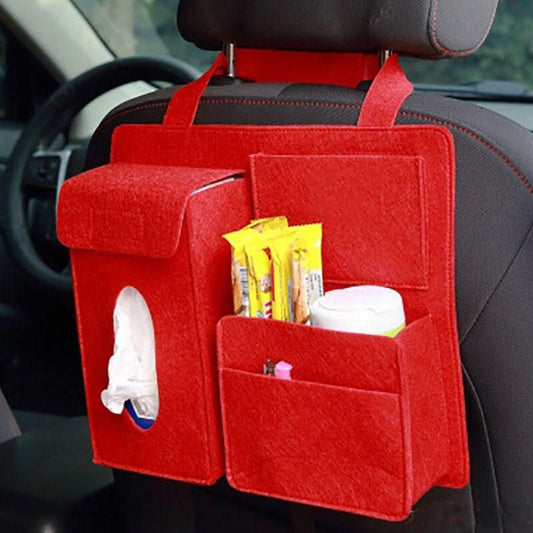 Organizador de asiento de coche de fieltro con múltiples bolsillos - Bolsa de almacenamiento de viaje que ahorra espacio