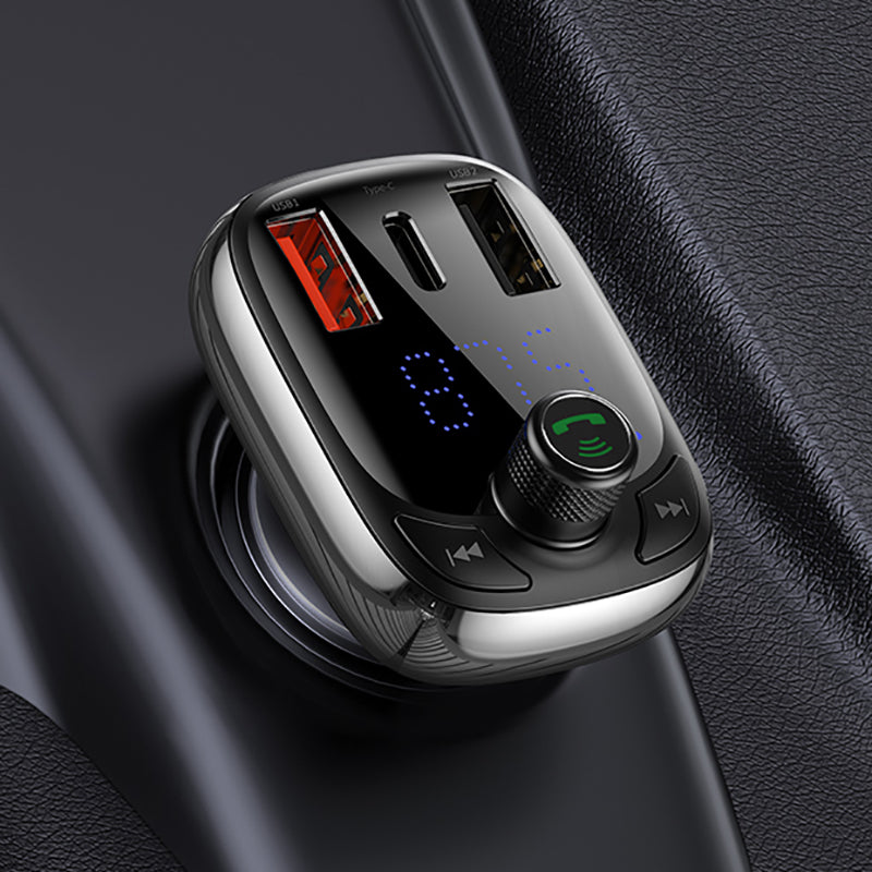 Transmisor FM Bluetooth 5.0 y cargador rápido para automóvil con soporte para múltiples dispositivos