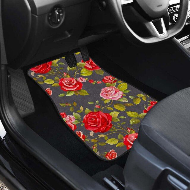 Juego de alfombrillas para coche con diseño floral rosa rubor (4 piezas)