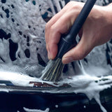 Juego de cepillos para detalles de automóviles de pelo de jabalí natural de 3 piezas: cerdas suaves para limpieza de ruedas y neumáticos