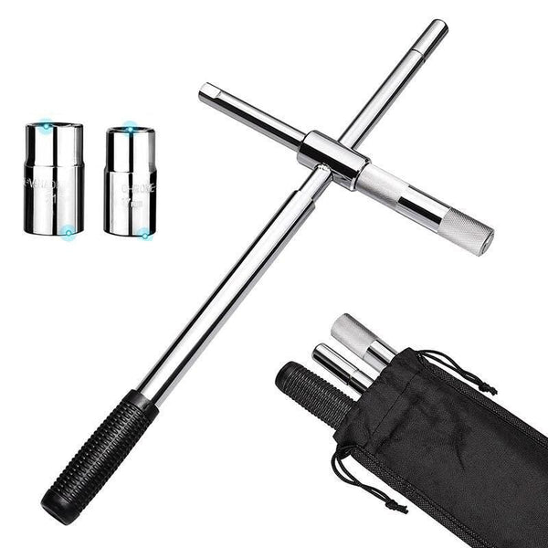 25" Universal-Radmutternschlüssel mit Teleskop-Funktion, mit zwei Stecknüssen und Aufbewahrungstasche