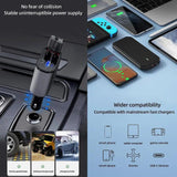 Cargador de coche retráctil 4 en 1 de alta velocidad con cables duales USB, tipo C y Lightning