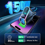 Cargador de coche de 4 enchufes y 150 W con USB PD3.0 y QC3.0: carga superrápida para iPhone y Samsung