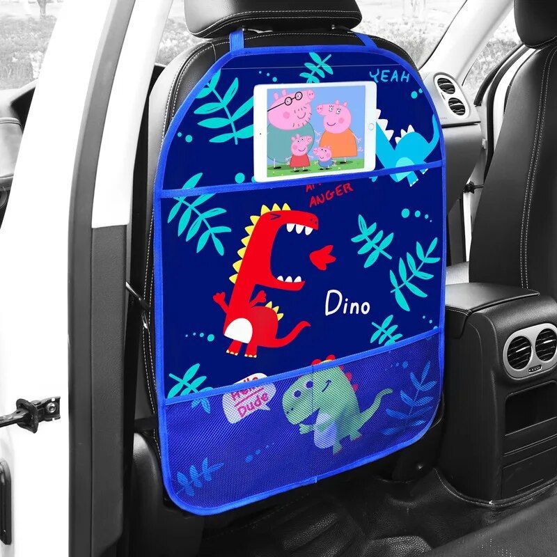 Protector de respaldo de asiento de coche de dibujos animados con organizador de almacenamiento