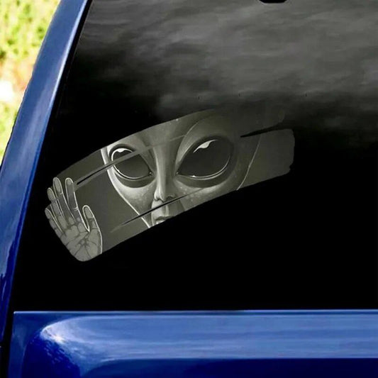 Aufkleber fürs Auto mit geknacktem Alien-Haustier und 3D-Effekt