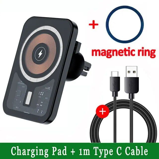 15 W schnelles, magnetisches, kabelloses Autoladegerät mit Telefonhalterung und Lüftungsschlitz für die iPhone-Serie 12, 13, 14 Pro Max