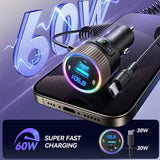 60 W Bluetooth 5.4 FM-Transmitter mit zwei Mikrofonen und schneller Autoaufladung