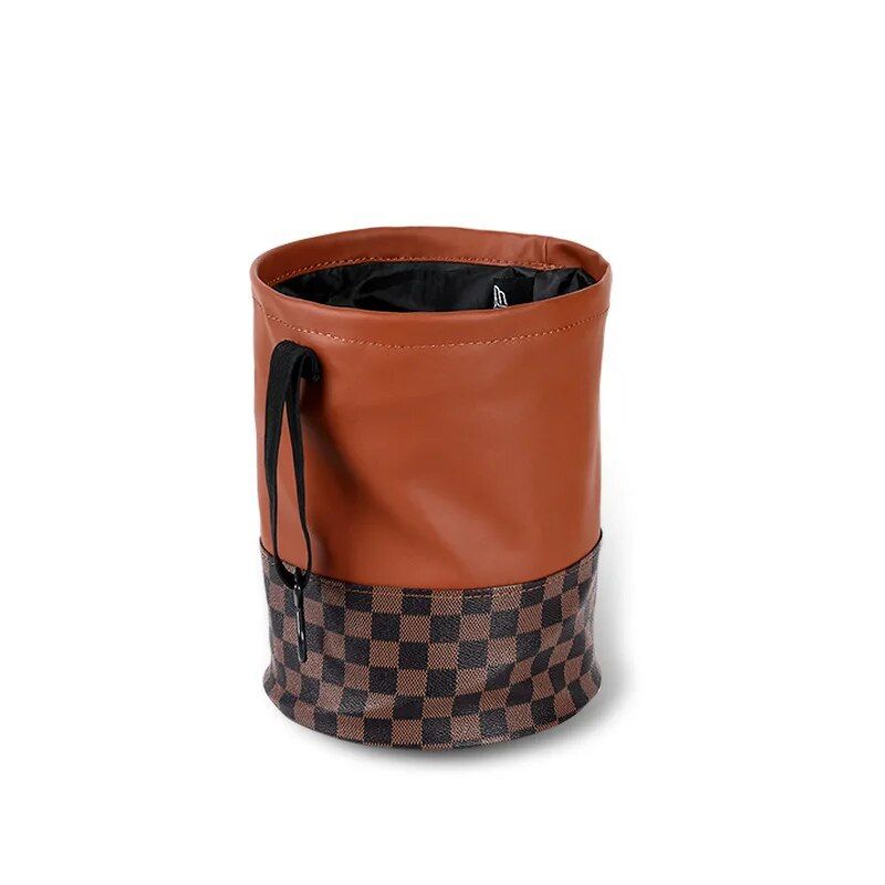 Bote de basura de cuero de lujo para automóvil: diseño plegable y colgante