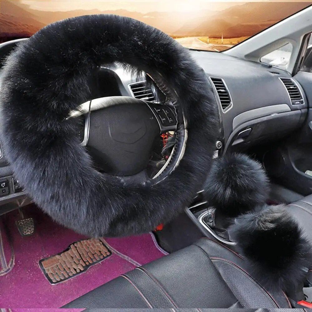 Kit de funda para volante de lana cálida y esponjosa