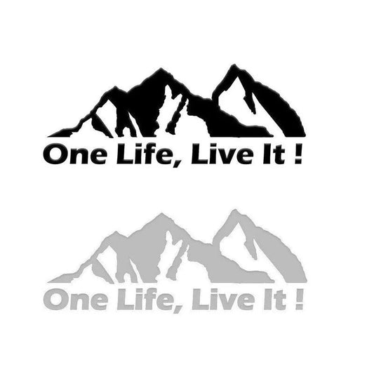 Adhesivo universal para coche todoterreno 'One Life Live It' - Adhesivo con silueta de montaña para todos los vehículos