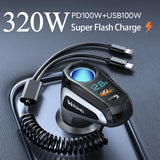 130W Super Fast Multi-Port USB & PD Car Charger with Cigarette Lighter Socket