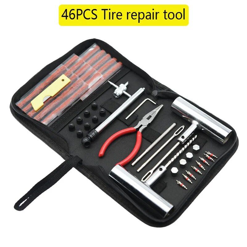 Kit de reparación de neumáticos Quick-Fix para automóviles y bicicletas de 46 piezas