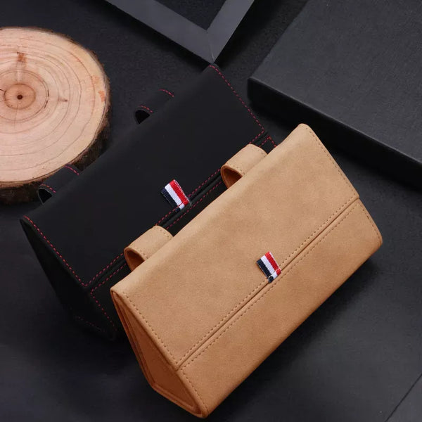 Universal Sun Visor Suede Leather Glasses Organizer