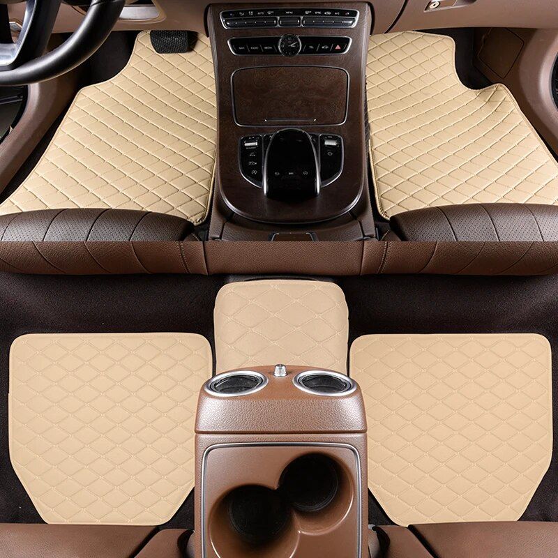 Alfombrillas universales de cuero de lujo para el piso del automóvil: juego de 5 piezas impermeables y resistentes a los rayones