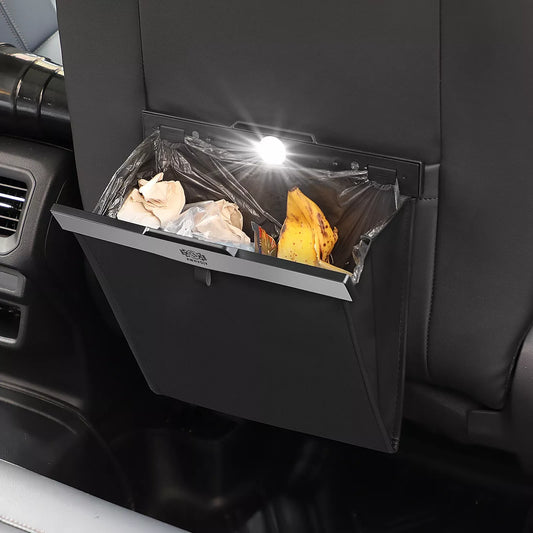 Bolsa de basura magnética impermeable para coche con LED y almacenamiento de cuero