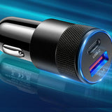 Cargador de coche mini USB-C de 30 W: adaptador de puerto dual de carga rápida