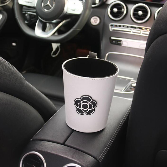 Chic Camellia Car Trash Bin - Compact Garbage Bag for Auto Vent & Headrest