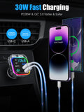 Bluetooth 5.3 FM Transmitter with 30W PD & QC3.0 Fast Charger, Hi-Fi Sound