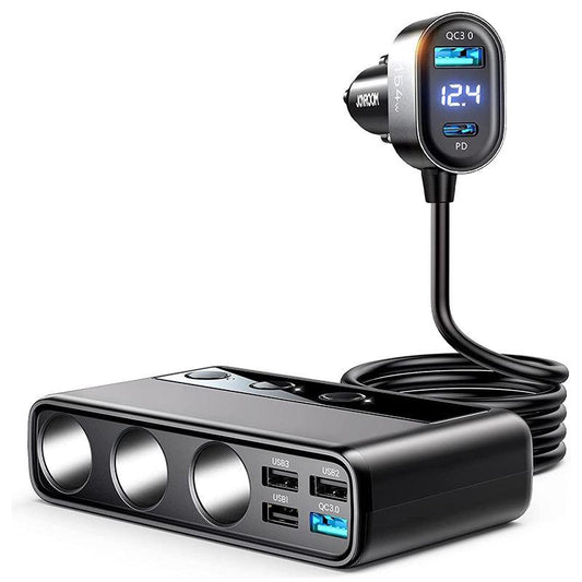 Adaptador de cargador de coche 9 en 1 de 154 W con 3 enchufes, 6 puertos USB, carga rápida