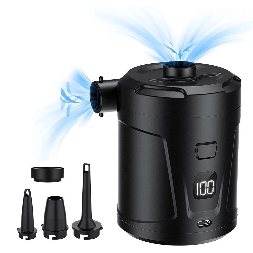 Bomba de aire portátil recargable por USB con 4 boquillas
